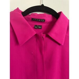 Theory Womens Magenta Pink Silk Button Down Blouse Long Sleeve L Career read